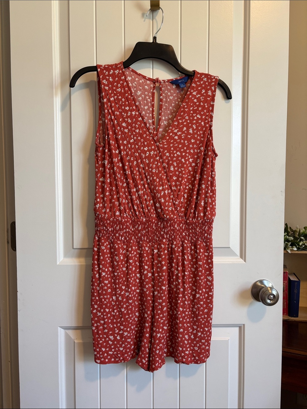 Apt. 9 Rust Red/orange, white, black Floral Sleeveless Faux Wrap Romper